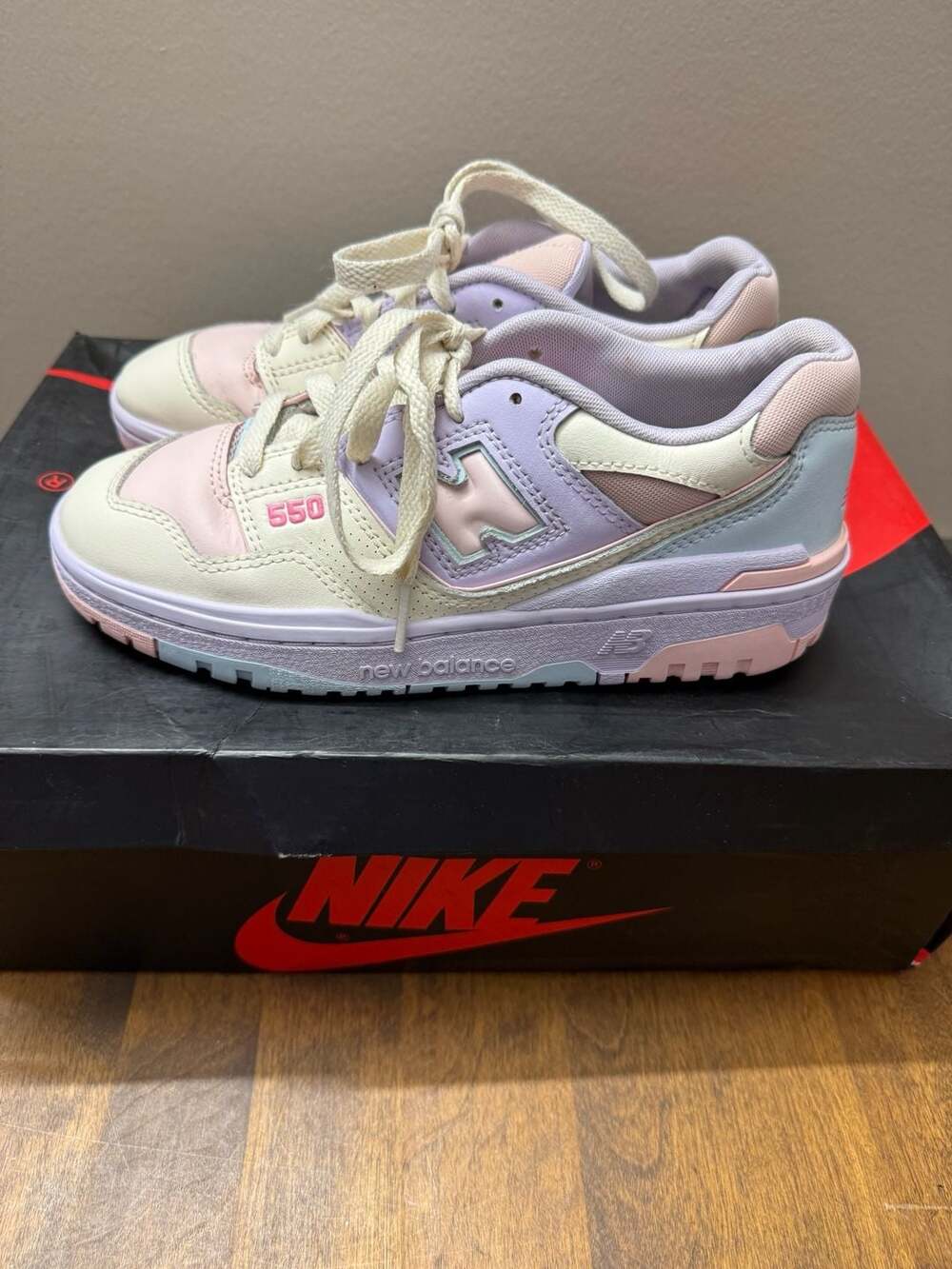 New Balance Kids 550 Shell Pink Permafrost Sneakers